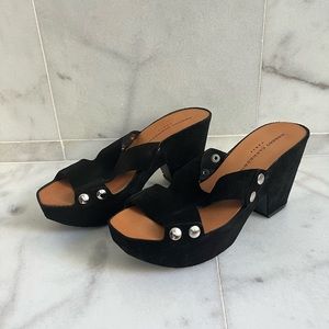 Robert Clergerie black suede clog platform sandals size 7